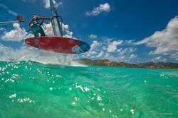St Martin - Caribbean. Galion Beach windsurf sailing area.